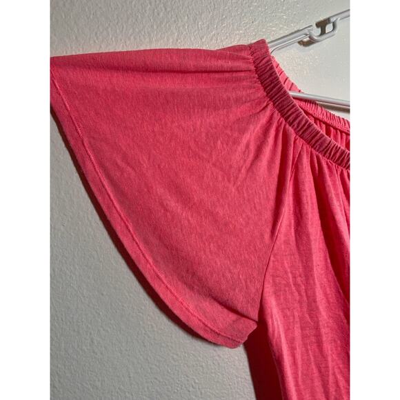 Gap Linen Blend Blouse T-Shirt Neon Pink Flowy Off Shoulder XLarge - Picture 2 of 4